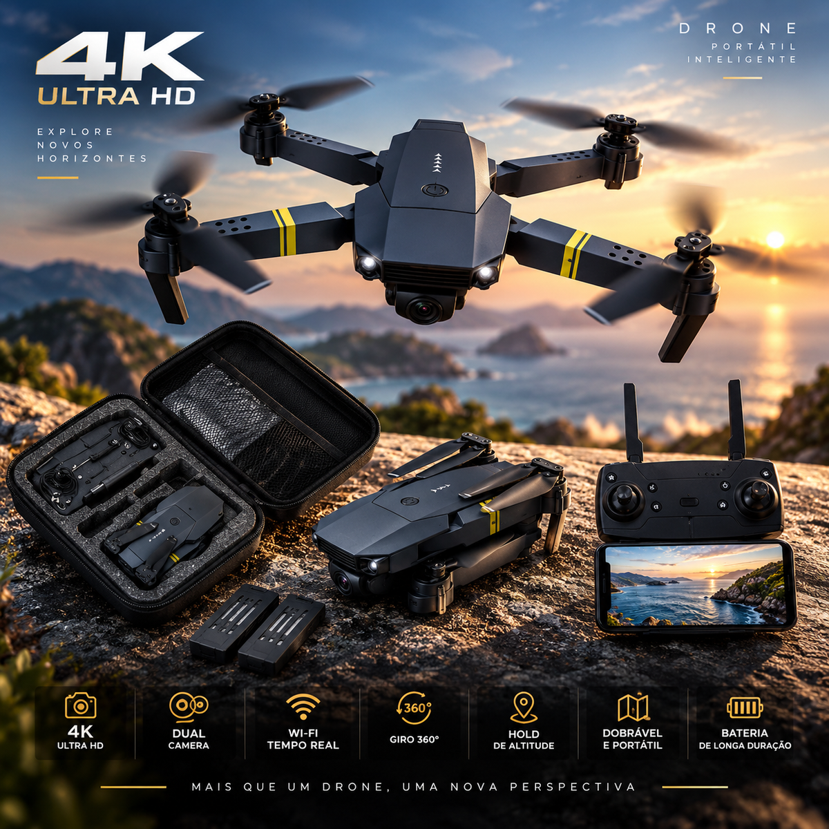 Dron con doble cámara 4K + Maletín Gratis